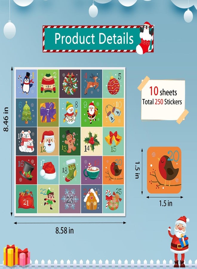Lucleag 250PCS Christmas Advent Calendar Number Stickers for Kids, Adorable 1-25 Xmas Number Sticker Xmas Calendar Sticker for Christmas Craft DIY Gift Labels Envelope Sealing Stickers - Image 2